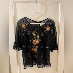 Anthropologie Maeve embroidered mesh top